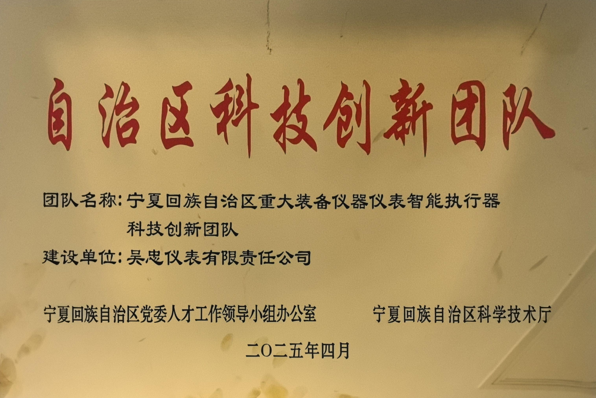 Ningxia Scientific and Technological Innovation Team for Intelligent Actuators of Major Equipment Instrumentation